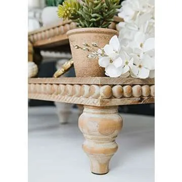 Felt Creative Home Goods Decorative Wood Risers for Decor | Tiered Tray Stand | Farmhouse Beaded Riser Stand for Decor | Wooden Pedestal Stand Large 12x16 Beaded Tray for Kitchen Coffee Bar (Brown)