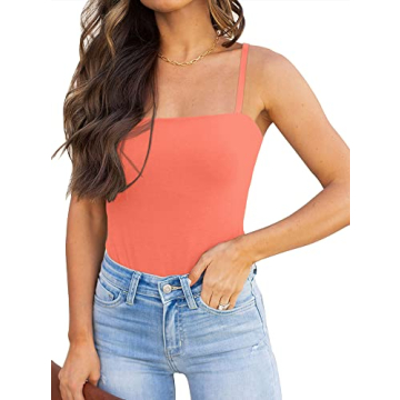 REORIA Women's Summer Sexy Adjustable Spaghetti Strap Square Neck Sleeveless Party Club Night Shirts...