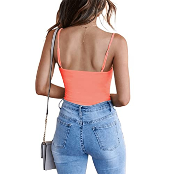 REORIA Sexy Neon Pink Spaghetti Strap Bodysuit - Trendy Summer Look