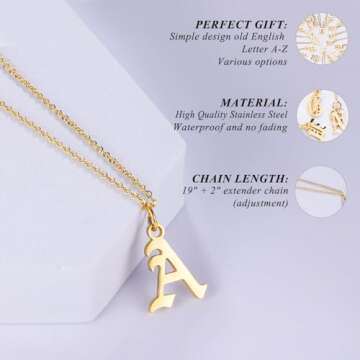 Letter Necklaces for Women Personalized Necklaces 18K Gold Plated Initial Pendant Old English Name Necklaces A-Z Bridesmaid Gift for Women(A)