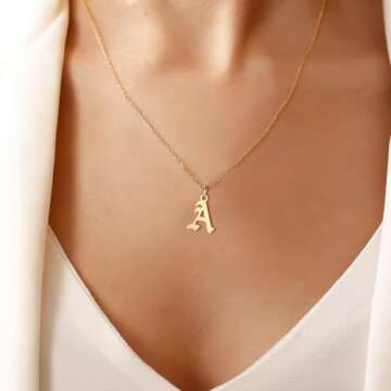Letter Necklaces for Women Personalized Necklaces 18K Gold Plated Initial Pendant Old English Name Necklaces A-Z Bridesmaid Gift for Women(A)