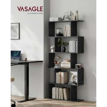 VASAGLE Bookshelf, 5-Tier Bookcase, Tall Display Shelf, Freestanding Storage Shelf, Room Divider, fo...