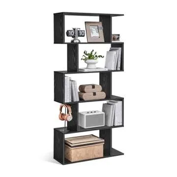 VASAGLE Bookshelf, 5-Tier Bookcase, Tall Display Shelf, Freestanding Storage Shelf, Room Divider, for Home Office, Living Room, Bedroom, Study, Ebony Black ULBC062T56