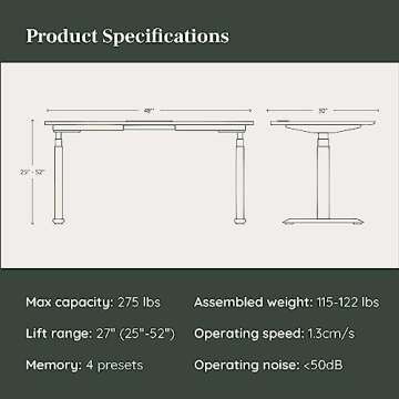 Branch Standing Desk 48 Inches - The Ultimate Office Desk for Productivity & Health - Dual Motors, T...