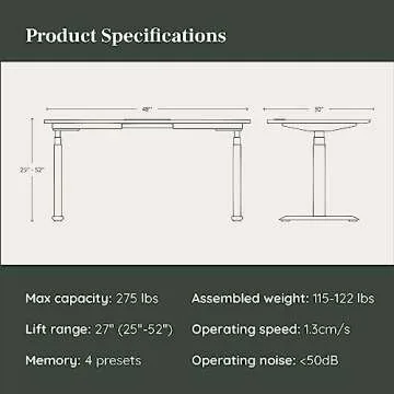 Branch Standing Desk 48 Inches - The Ultimate Office Desk for Productivity & Health - Dual Motors, T...