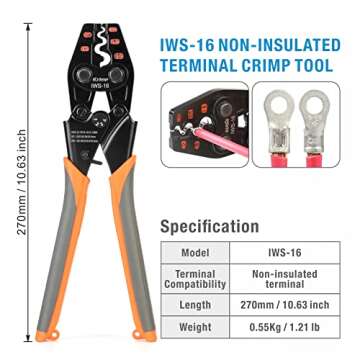 iCrimp Non Insulated Terminal Crimper, AWG 22-6 Ratchet Wire Crimper Tool for Battery Cable Terminal, Copper Butt Connector, Splice Wire Connectors