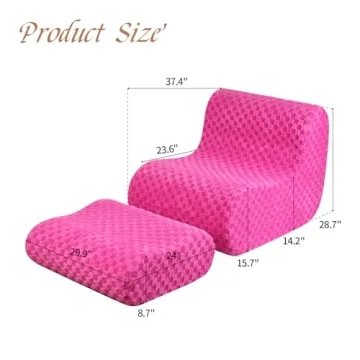 LOVMOC Accent Bean Bag Chair with Footstool, Modern Lazy Sofa Chair with Comfy Jacquard Shaggy Plush, Pink