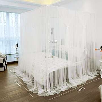 Vpory Canopy Bed Curtains - 4 Corners Post Bed Canopy Curtains for Girls & Adults, Bed Princess Bed Canopy Mosquito Net Bedroom Decoration Accessories - White, Full Size/Queen Size