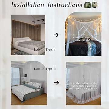 Vpory Canopy Bed Curtains - 4 Corners Post Bed Canopy Curtains for Girls & Adults, Bed Princess Bed Canopy Mosquito Net Bedroom Decoration Accessories - White, Full Size/Queen Size