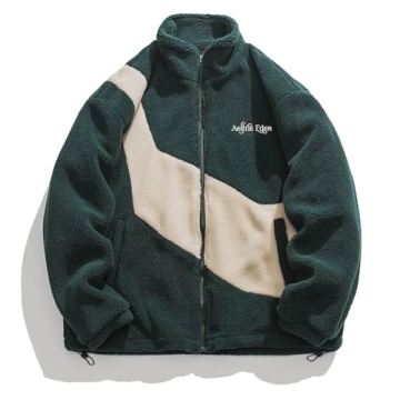 Aelfric Eden Mens Sherpa Fleece Jacket Zip Up Patchwork Winter Puffer Fuzzy Jackets Warm Fur Coat Un...