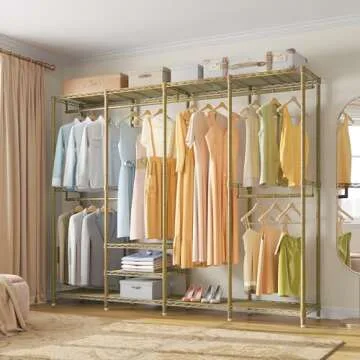 VIPEK V40 Wire Garment Rack Heavy Duty Clothes Rack for Hanging Clothes, Multi-Functional Metal Clothing Rack Bedroom Freestanding Wardrobe Closet Rack, 76"L x 15.7"W x 76.4"H, Max Load 1110lbs, Gold