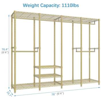 VIPEK V40 Wire Garment Rack Heavy Duty Clothes Rack for Hanging Clothes, Multi-Functional Metal Clothing Rack Bedroom Freestanding Wardrobe Closet Rack, 76"L x 15.7"W x 76.4"H, Max Load 1110lbs, Gold