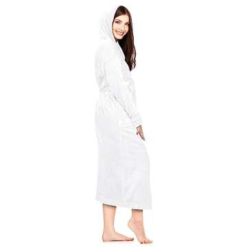 NY Threads Women's Fleece Hooded Bathrobe Plush Long Spa Robe, Large, White