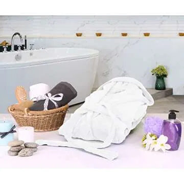 NY Threads Women's Fleece Hooded Bathrobe Plush Long Spa Robe, Large, White