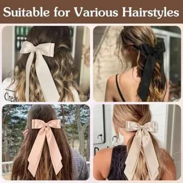 Unbednigt 6PCS Stylish Satin Hair Bows for Women