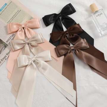 Unbednigt 6PCS Stylish Satin Hair Bows for Women