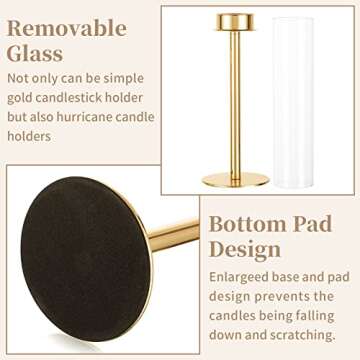 Sziqiqi Gold Taper Candle Holders for Table Centerpiece - 1.6feet Tall Candlestick Holders for Wedding Candlelight Dinner Glass Hurricane Candleholder Set of 3