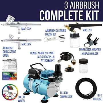 Master Airbrush Cool Runner II Dual Fan Air Compressor Professional Airbrushing System Kit with 3 Ai...