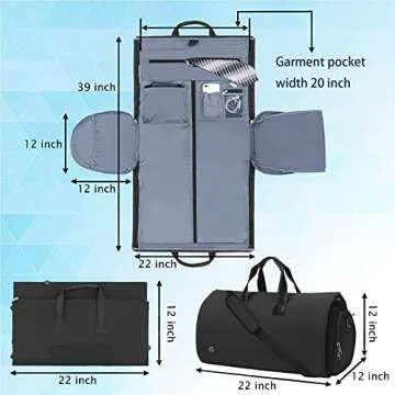 BUG Convertible Duffle Garment Bags for Travel Mens Suit with Shoes Compartment Black