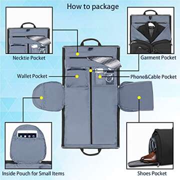 BUG Convertible Duffle Garment Bags for Travel Mens Suit with Shoes Compartment Black
