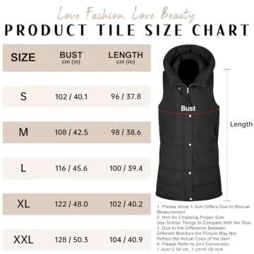 Jyanl Womens Puffer Vest Jackets Warm Winter Coats Long Quilted Vest Hooded Vest Casual Zip Up Jackets Sleeveless Outerwear Vest with Pockets