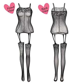 Women's Lace Stockings Lingerie Floral Fishnet Bodysuits Lingerie Nightwear for Romantic Date Wearin...