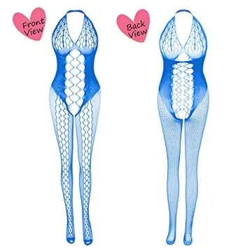 Women's Lace Stockings Lingerie Floral Fishnet Bodysuits Lingerie Nightwear for Romantic Date Wearing (4 Pack)