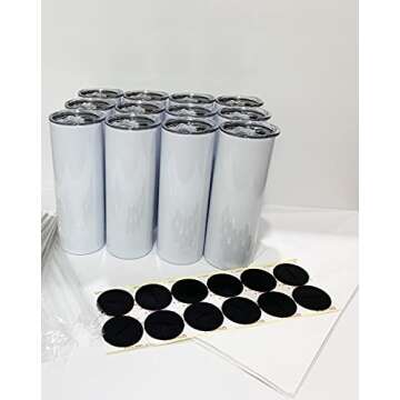 INNONNIAL 12PCS 20 OZ Sublimation Blank Skinny Straight Tumblers Stainless Steel Double Wall Insulated with Lid, Straws, Cleaning Brush, Rubber Base, And Shrink Wrap Polymer Coating for Heat Transfer