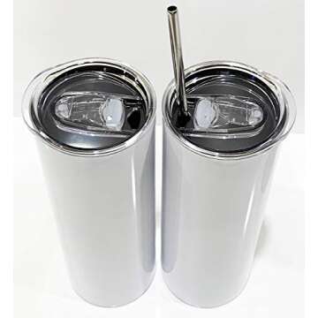 INNONNIAL 12PCS 20 OZ Sublimation Blank Skinny Straight Tumblers Stainless Steel Double Wall Insulated with Lid, Straws, Cleaning Brush, Rubber Base, And Shrink Wrap Polymer Coating for Heat Transfer