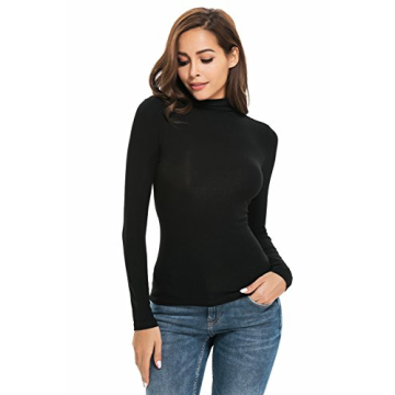 Womens Mock Turtleneck Long Sleeve Stretch Fitted Underscrubs Layer Tee Tops (XL, Black)