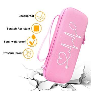 BOVKE Hard Stethoscope Case for 3M Littmann Classic III, Lightweight II S.E, Cardiology IV Diagnostic, MDF Acoustica Deluxe Stethoscopes - Extra Room for Taylor Percussion Hammer and Penlights, Pink
