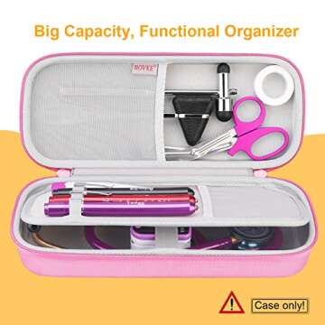 BOVKE Hard Stethoscope Case for 3M Littmann Classic III, Lightweight II S.E, Cardiology IV Diagnostic, MDF Acoustica Deluxe Stethoscopes - Extra Room for Taylor Percussion Hammer and Penlights, Pink