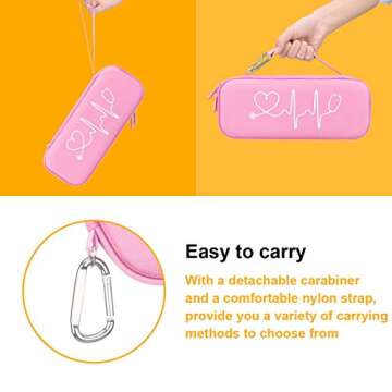 BOVKE Hard Stethoscope Case for 3M Littmann Classic III, Lightweight II S.E, Cardiology IV Diagnostic, MDF Acoustica Deluxe Stethoscopes - Extra Room for Taylor Percussion Hammer and Penlights, Pink