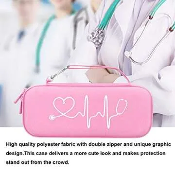 BOVKE Hard Stethoscope Case for 3M Littmann Classic III, Lightweight II S.E, Cardiology IV Diagnostic, MDF Acoustica Deluxe Stethoscopes - Extra Room for Taylor Percussion Hammer and Penlights, Pink