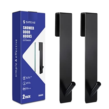 Simtive 7-Inch Extended Shower Door Hooks - No Drill, Anti-Scratch, Durable