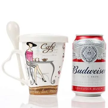 Mecai Ceramic Coffee Mugs For Women With Spoon And Lid 12 Oz Tea Cups,Novelty Gifts For Lady Boss friends Female -red