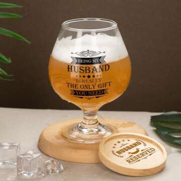 Aremdys Gifts for Husband Birthday Gifts from Wife, 17Oz Husband Beer Glasses with Coasters, Husband Gifts from Wife, Unique Fathers Day Thanksgiving Christmas Anniversary Gifts for Men