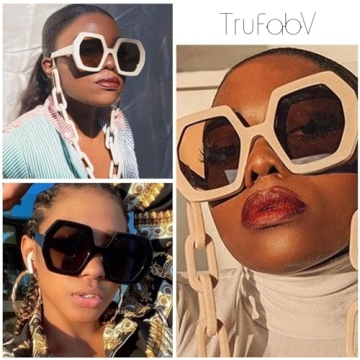 TruFabV 70s Oversized Sunglasses Womens Trendy Retro Square Sun Glasses Fashion Hexagon Thick Shades (Beige, 2)
