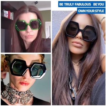 TruFabV 70s Oversized Sunglasses Womens Trendy Retro Square Sun Glasses Fashion Hexagon Thick Shades (Beige, 2)