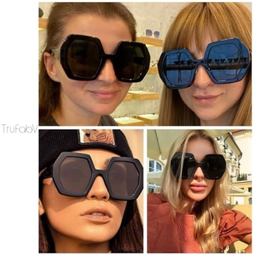 TruFabV 70s Oversized Sunglasses Womens Trendy Retro Square Sun Glasses Fashion Hexagon Thick Shades (Beige, 2)