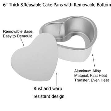 Good news Deep Heart Cake Pan with Removable Bottom 6",2 PCS Aluminum Push Pan Cheesecake Pan Chiffo...