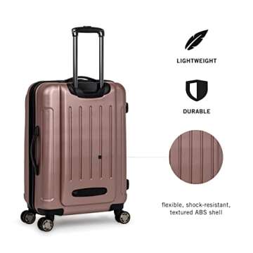 Kenneth Cole REACTION Renegade Luggage Expandable 8-Wheel Spinner Lightweight Hardside Suitcase, Rose Gold, 20-Inch Carry On