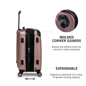 Kenneth Cole REACTION Renegade Luggage Expandable 8-Wheel Spinner Lightweight Hardside Suitcase, Rose Gold, 20-Inch Carry On