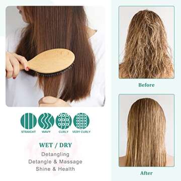 Hair Brush, Lorsex Boar Brislte Brush for Thin Fine Wet/Dry All Hair Type, Boar Bristle Hair Brushes for Women Men Kids Adds Shine Smooth Daily Hair Care