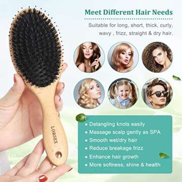 Hair Brush, Lorsex Boar Brislte Brush for Thin Fine Wet/Dry All Hair Type, Boar Bristle Hair Brushes for Women Men Kids Adds Shine Smooth Daily Hair Care