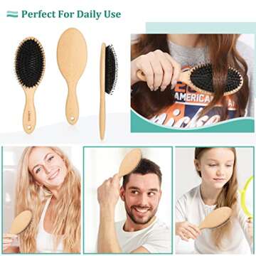 Hair Brush, Lorsex Boar Brislte Brush for Thin Fine Wet/Dry All Hair Type, Boar Bristle Hair Brushes for Women Men Kids Adds Shine Smooth Daily Hair Care