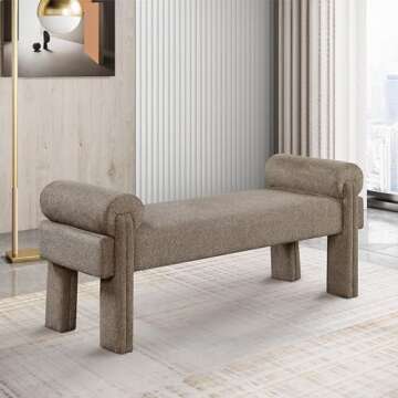 Meridian Furniture 182Brown Stefano Collection Modern | Contemporary Upholstered Bench with Soft Bro...