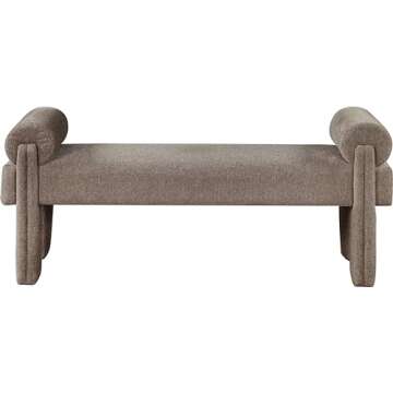 Meridian Furniture 182Brown Stefano Collection Modern | Contemporary Upholstered Bench with Soft Brown Fabric, Rounded Pillow Arms, 55" W x 19.5" D x 23.5" H, Brown