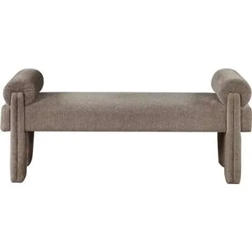 Meridian Furniture 182Brown Stefano Collection Modern | Contemporary Upholstered Bench with Soft Brown Fabric, Rounded Pillow Arms, 55" W x 19.5" D x 23.5" H, Brown