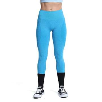 Aoxjox Workout Seamless Leggings for Women Smile Contour High Waisted Gym Yoga Pants Tights 26” (Ocean Blue Marl, Small)